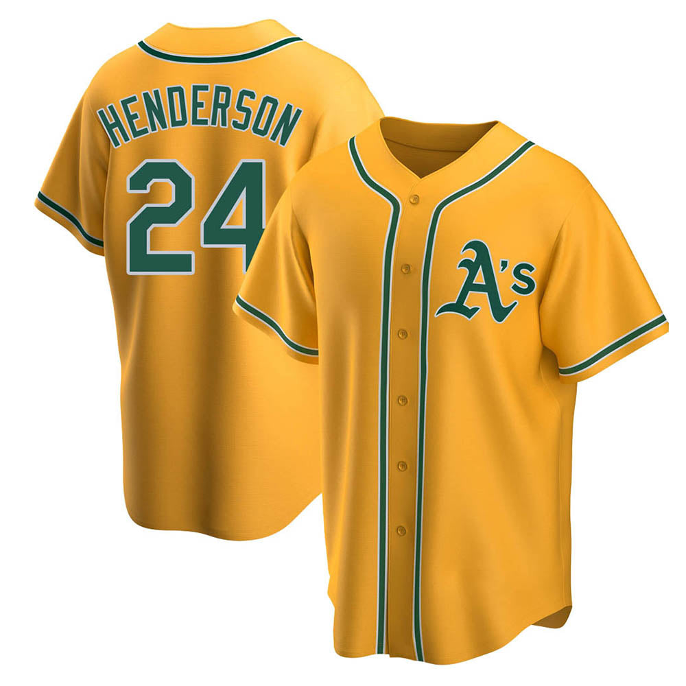 Kooe Athletics #24 Rickey Henderson Player Gold Replica Alternate Stitched Jersey