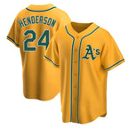 Kooe Athletics #24 Rickey Henderson Player Gold Replica Alternate Stitched Jersey