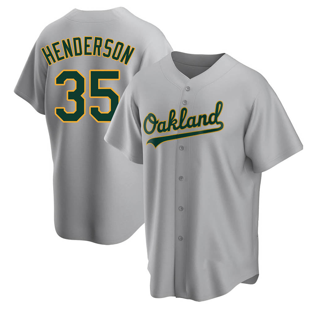 Kooe Athletics #35 Rickey Henderson Player Gray Replica Road Stitched Jersey