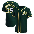 Kooe Athletics #35 Rickey Henderson Player Green Authentic Alternate Stitched Jersey
