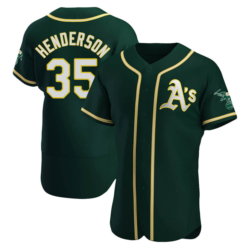 Kooe Athletics #35 Rickey Henderson Player Green Authentic Alternate Stitched Jersey