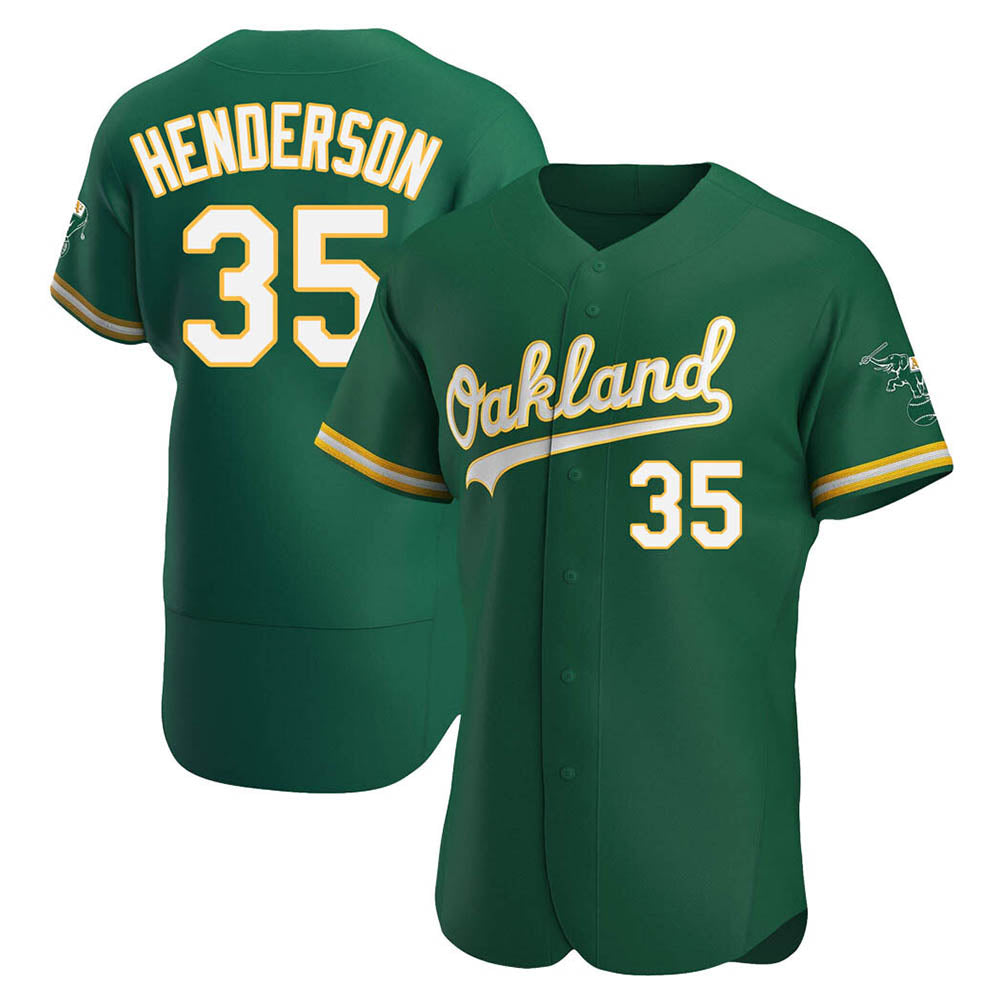 Kooe Athletics #35 Rickey Henderson Player Green Authentic Kelly Alternate Stitched Jersey