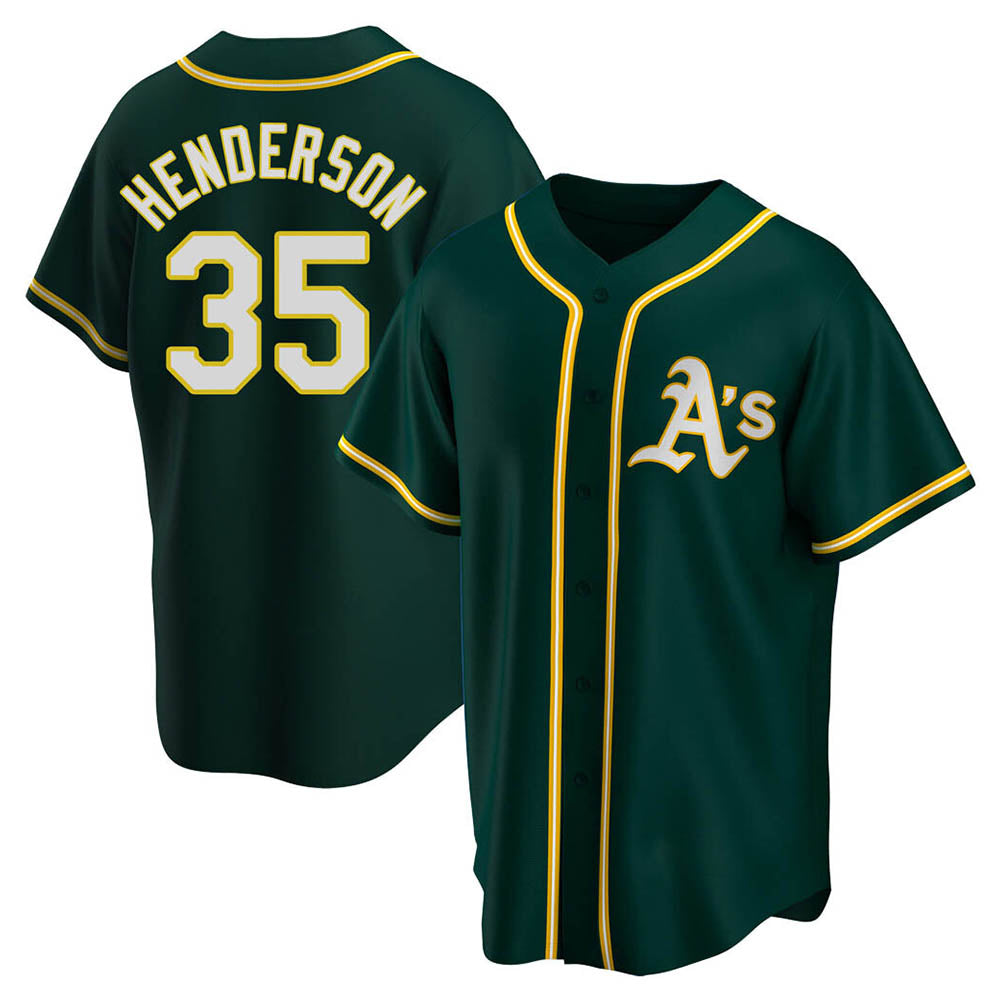 Kooe Athletics #35 Rickey Henderson Player Green Replica Alternate Stitched Jersey
