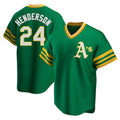 Kooe Athletics #24 Rickey Henderson Player Green Replica Cooperstown Collection T shirt Stitched Jersey