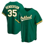 Kooe Athletics #35 Rickey Henderson Player Green Replica Kelly Alternate Stitched Jersey