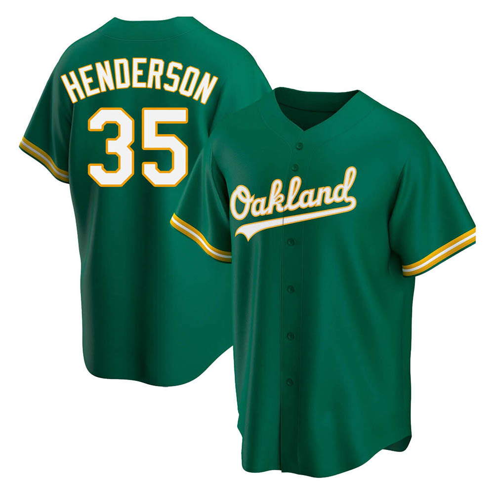 Kooe Athletics #35 Rickey Henderson Player Green Replica Kelly Alternate Stitched Jersey