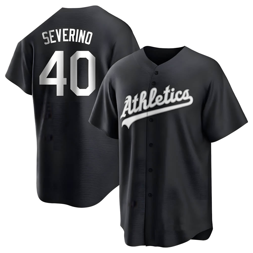 Kooe Athletics #40 Luis Severino player Black&White Replica Stitched Jersey