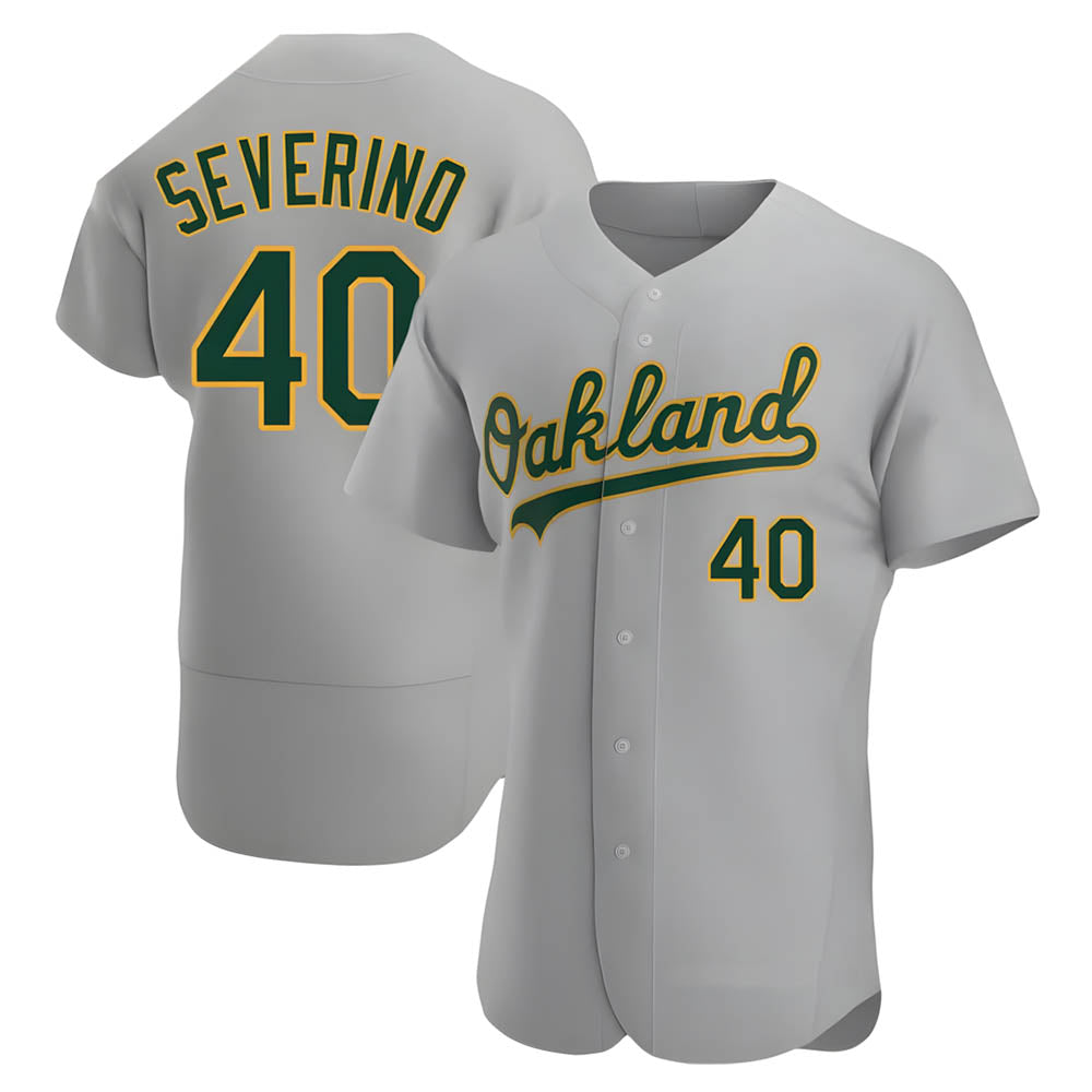 Kooe Athletics #40 Luis Severino player Gray Authentic Road Stitched Jersey