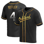 Kooe Athletics #4 Lawrence Butler player Black Golden Replica Alternate Stitched Jersey