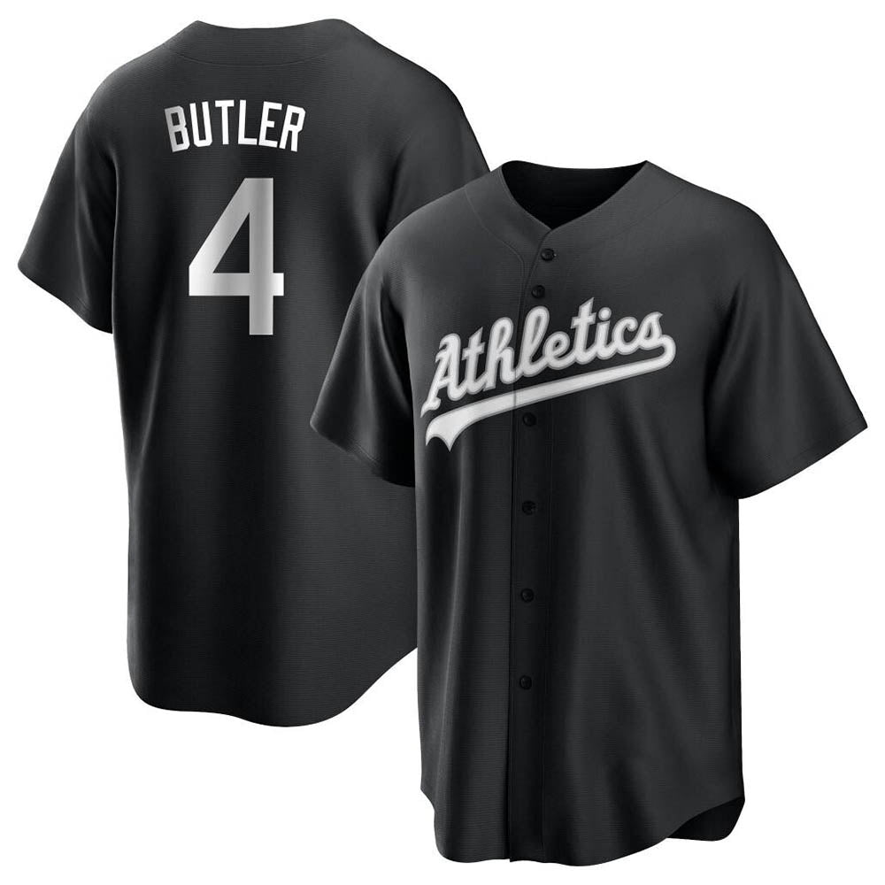 Kooe Athletics #4 Lawrence Butler player Black&White Replica Alternate Stitched Jersey
