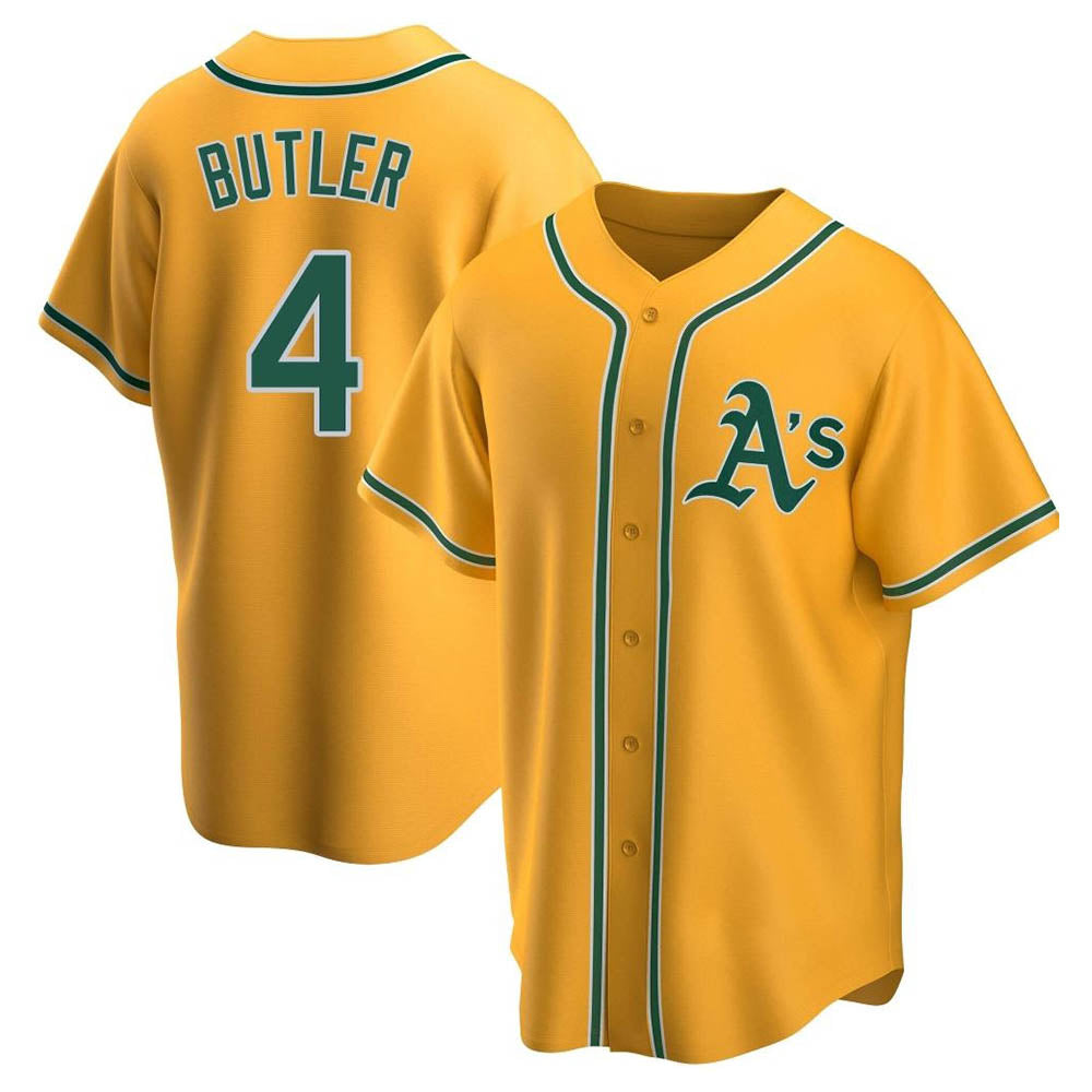 Kooe Athletics #4 Lawrence Butler player Gold Replica Alternate Stitched Jersey