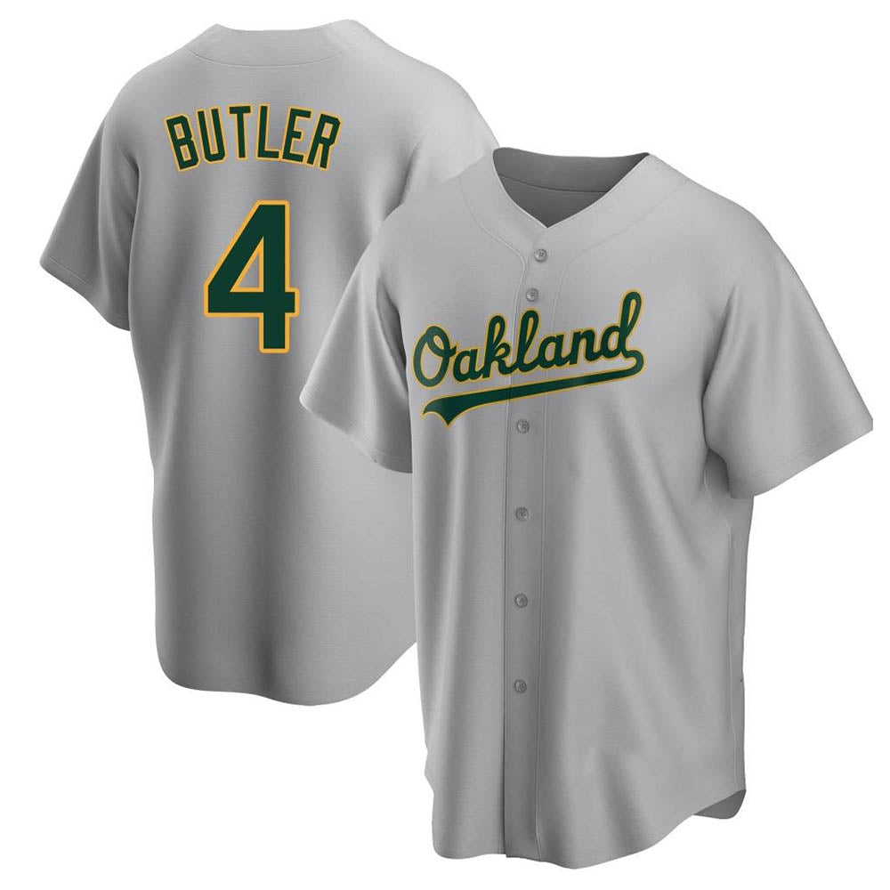 Kooe Athletics #4 Lawrence Butler player Gray Replica Road Stitched Jersey