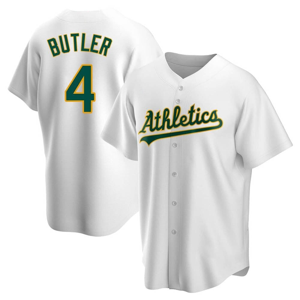 Kooe Athletics #4 Lawrence Butler player White Replica Home Stitched Jersey