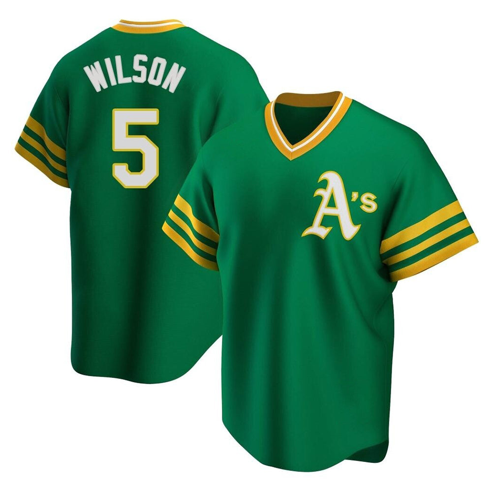 Kooe Athletics #5 Jacob Wilson Green Replica Cooperstown Collection T shirt Stitched Jersey
