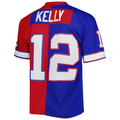 Kooe B.Bills #12 Jim Kelly Mitchell & Ness RoyalRed 1990 Split Legacy Replica Jersey