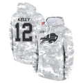 Kooe B.Bills #12 Jim Kelly Player Arctic Camo Salute to Service Hoodies Limited Stitched Jerseys