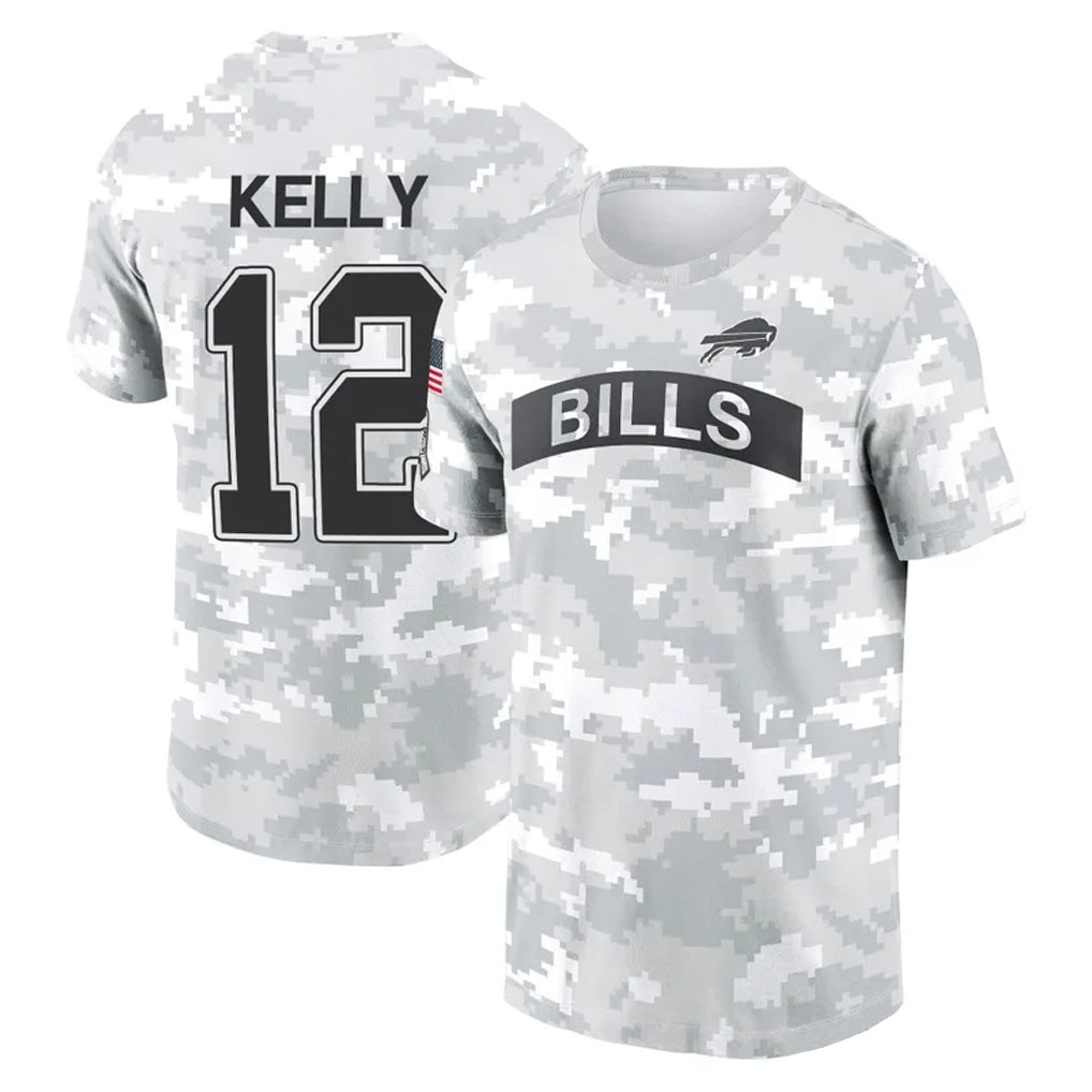 Kooe B.Bills #12 Jim Kelly Player Arctic Camo Salute to Service T-Shirt Hoodies Stitched Jerseys