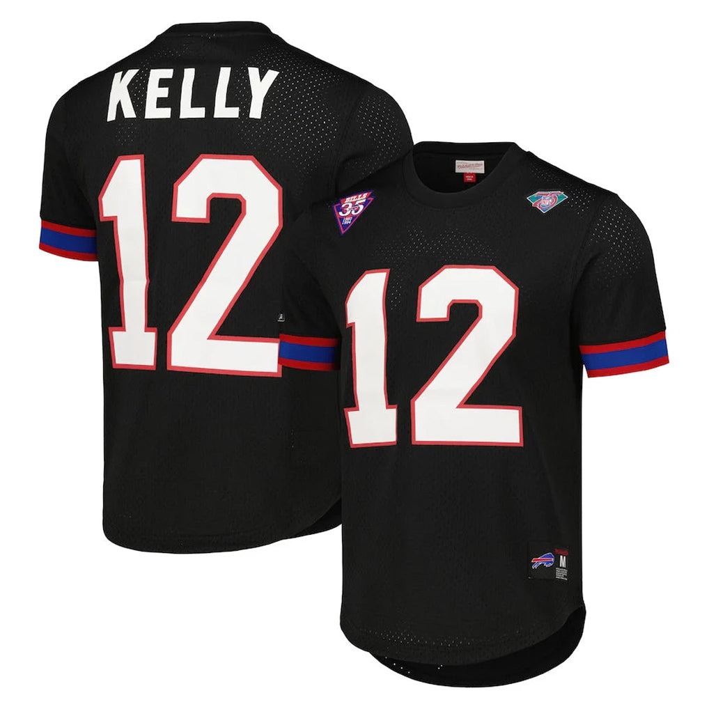 Kooe B.Bills #12 Jim Kelly Player Black Mitchell & Ness Replica Mesh Limited Stitched Jerseys