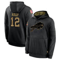 Kooe B.Bills #12 Jim Kelly Player Black Salute to Service Hoodies Hame Stitched Jerseys