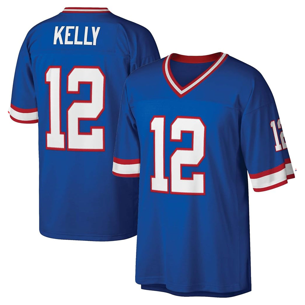 Kooe B.Bills #12 Jim Kelly Player Blue Replica Throwback Limited Stitched Jerseys