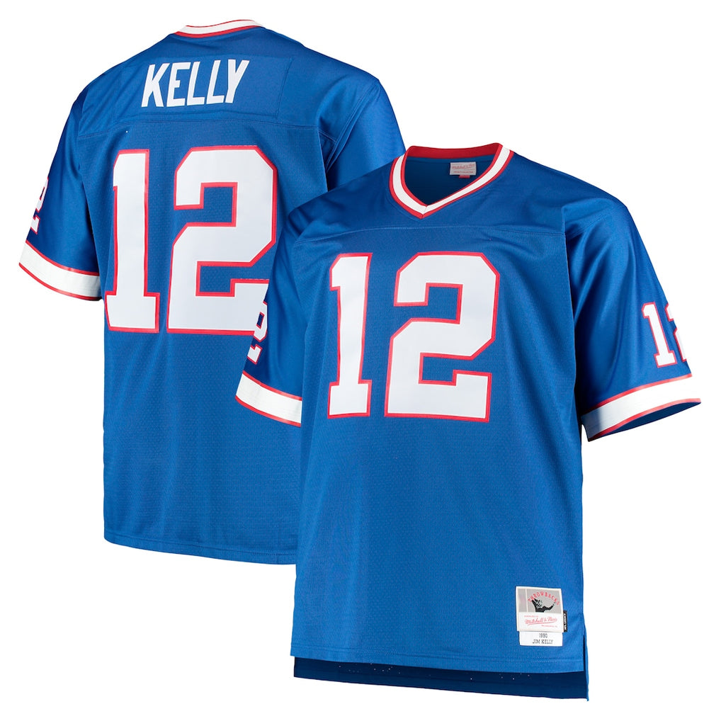 Kooe B.Bills #12 Jim Kelly Player Royal Mitchell & Ness Big & Tall 1990 Retired Replica Limited Stitched Jerseys