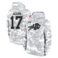 Kooe B.Bills #17 Josh Allen Player Arctic Camo Salute to Service Hoodies Limited Stitched Jerseys