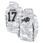 Kooe B.Bills #17 Josh Allen Player Arctic Camo Salute to Service Hoodies Limited Stitched Jerseys