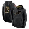 Kooe B.Bills #17 Josh Allen Player Black Salute to Service Hoodies Hame Stitched Jerseys