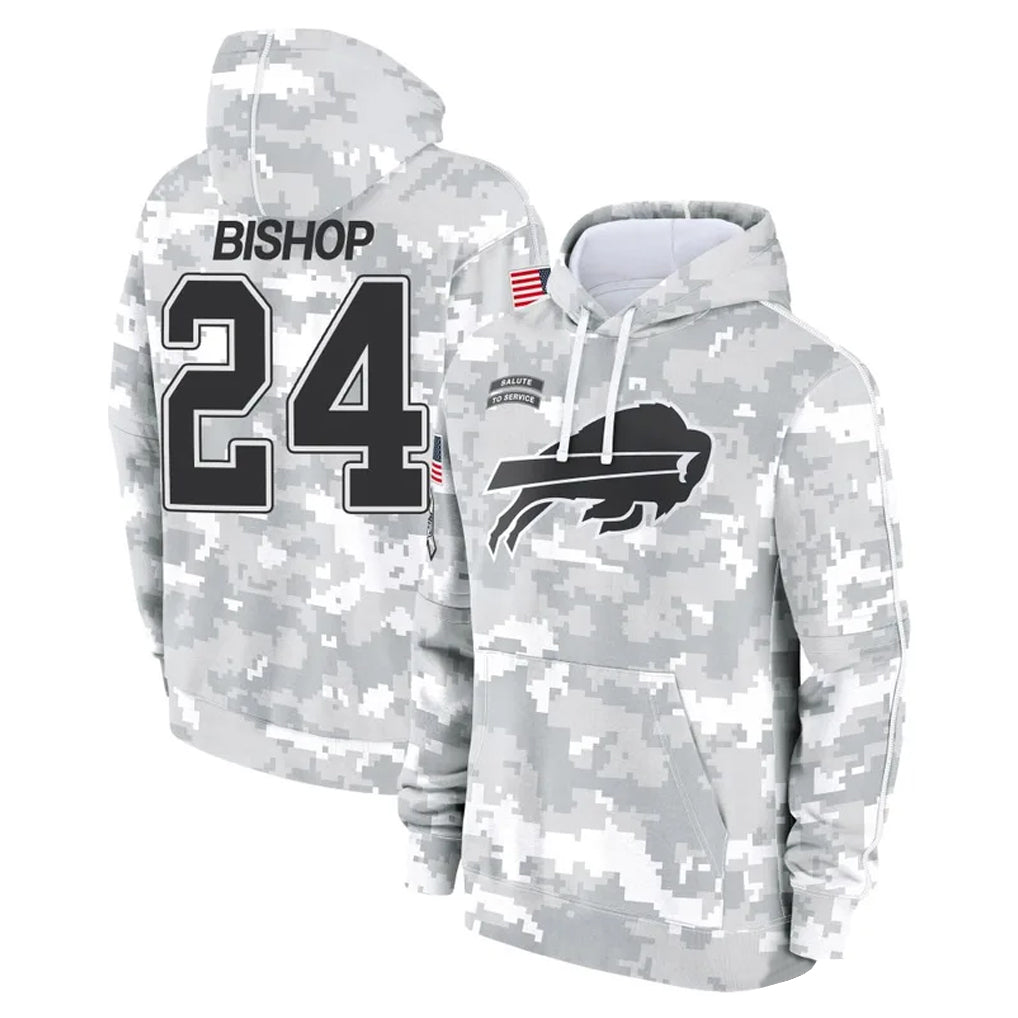 Kooe B.Bills #24 Cole Bishop Player Arctic Camo Salute to Service Hoodies Limited Stitched Jerseys