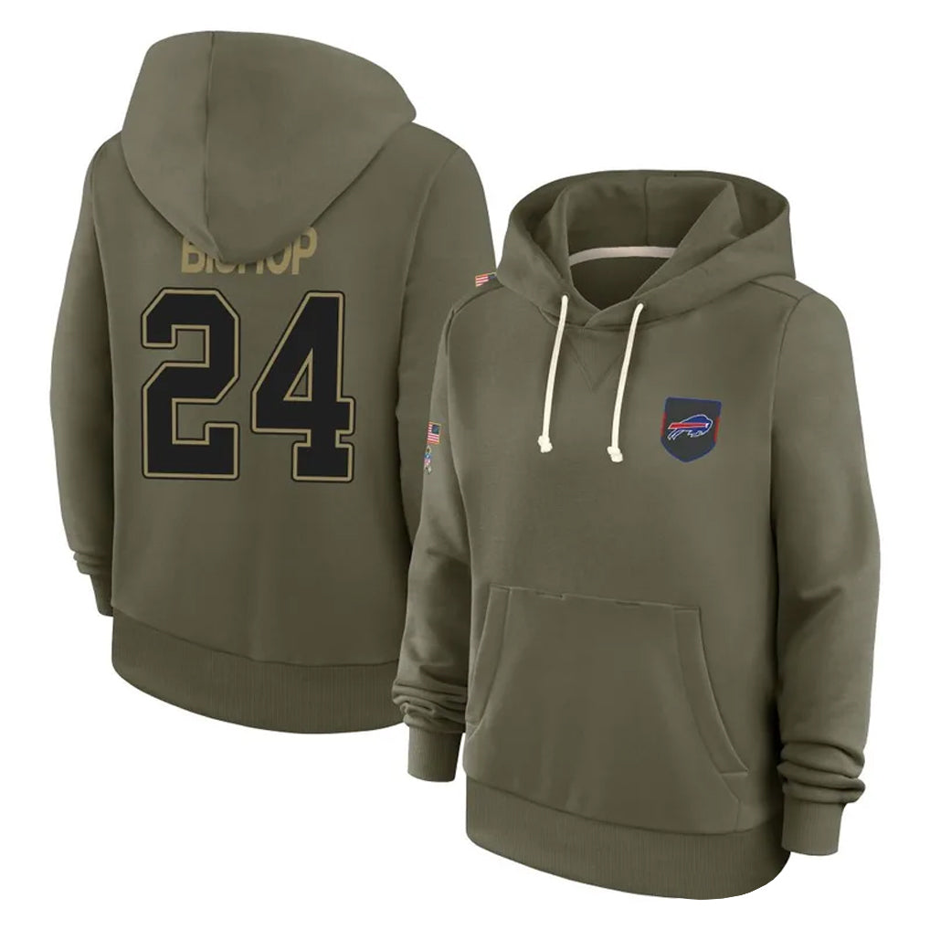 Kooe B.Bills #24 Cole Bishop Player Olive Salute to Service Hoodies Stitched Jerseys