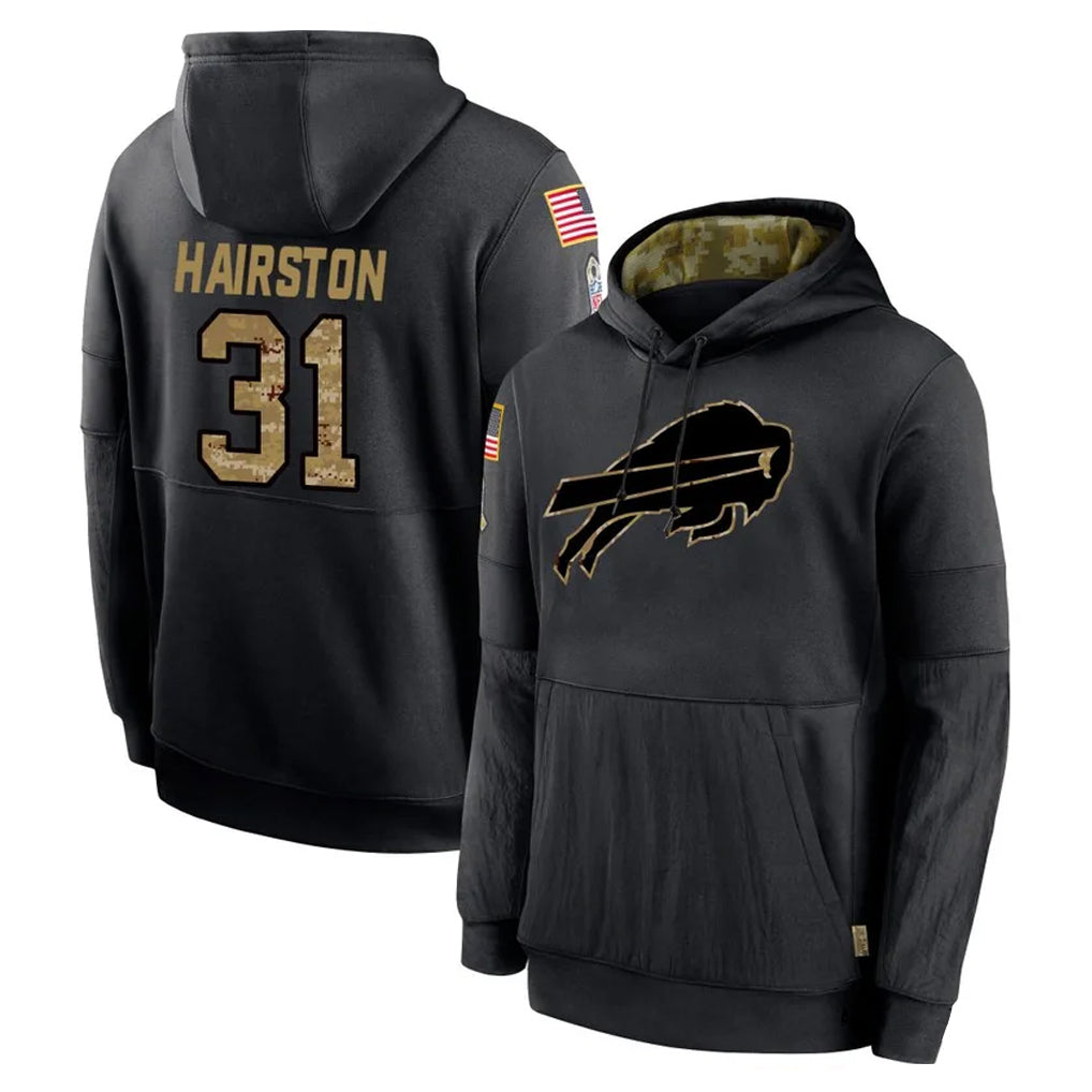 Kooe B.Bills #31 Maxwell Hairston Player Black Salute to Service Hoodies Hame Stitched Jerseys