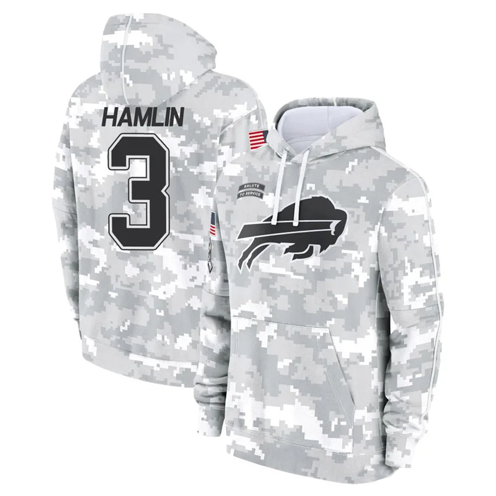 Kooe B.Bills #3 Damar Hamlin Player Arctic Camo Salute to Service Hoodies Game Stitched Jerseys