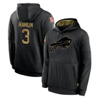Kooe B.Bills #3 Damar Hamlin Player Black Salute to Service Hoodies Stitched Jersey