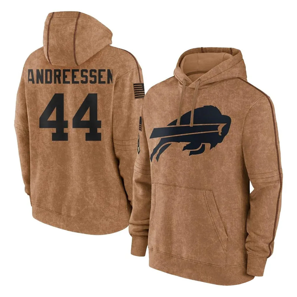 Kooe B.Bills #44 Joe Andreessen Player Brown Salute to Service Hoodies Stitched Jerseys