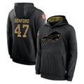 Kooe B.Bills #47 Christian Benford Player Black Salute to Service Hoodies Hame Stitched Jerseys
