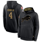 Kooe B.Bills #4 James Cook III Player Black Salute to Service Hoodies Hame Stitched Jerseys