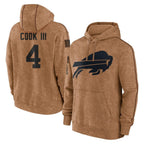 Kooe B.Bills #4 James Cook III Player Brown Salute to Service Hoodies Stitched Jerseys