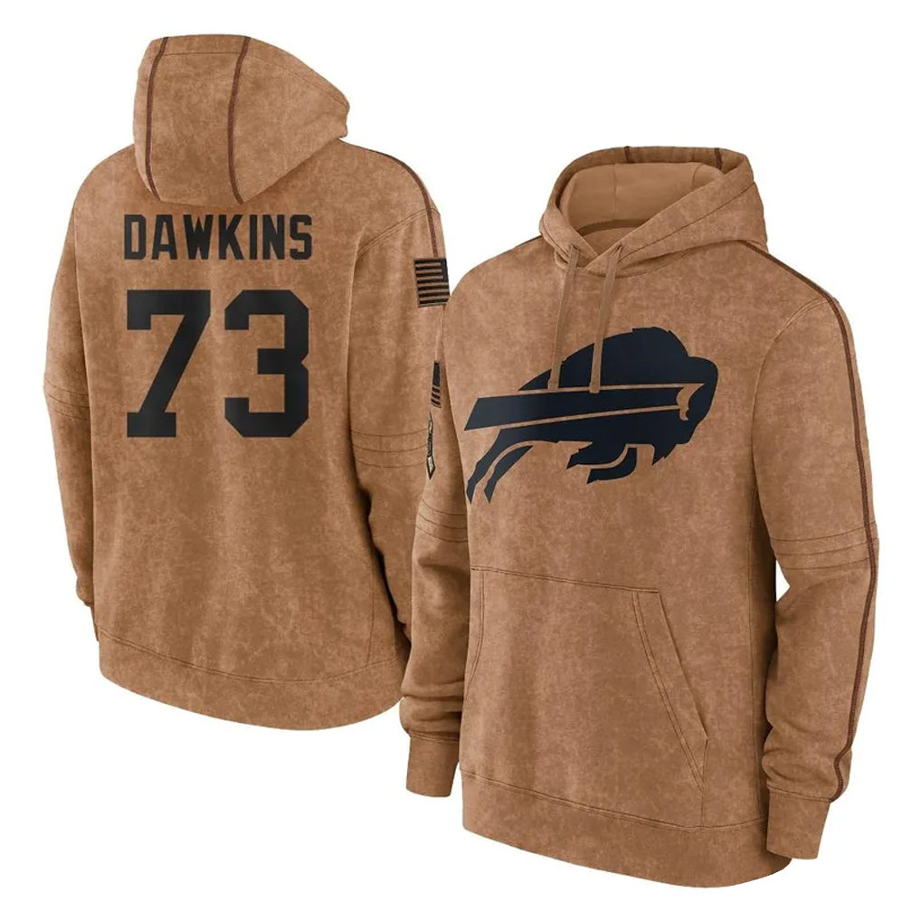 Kooe B.Bills #73 Dion Dawkins Player Brown Salute to Service Hoodies Stitched Jerseys
