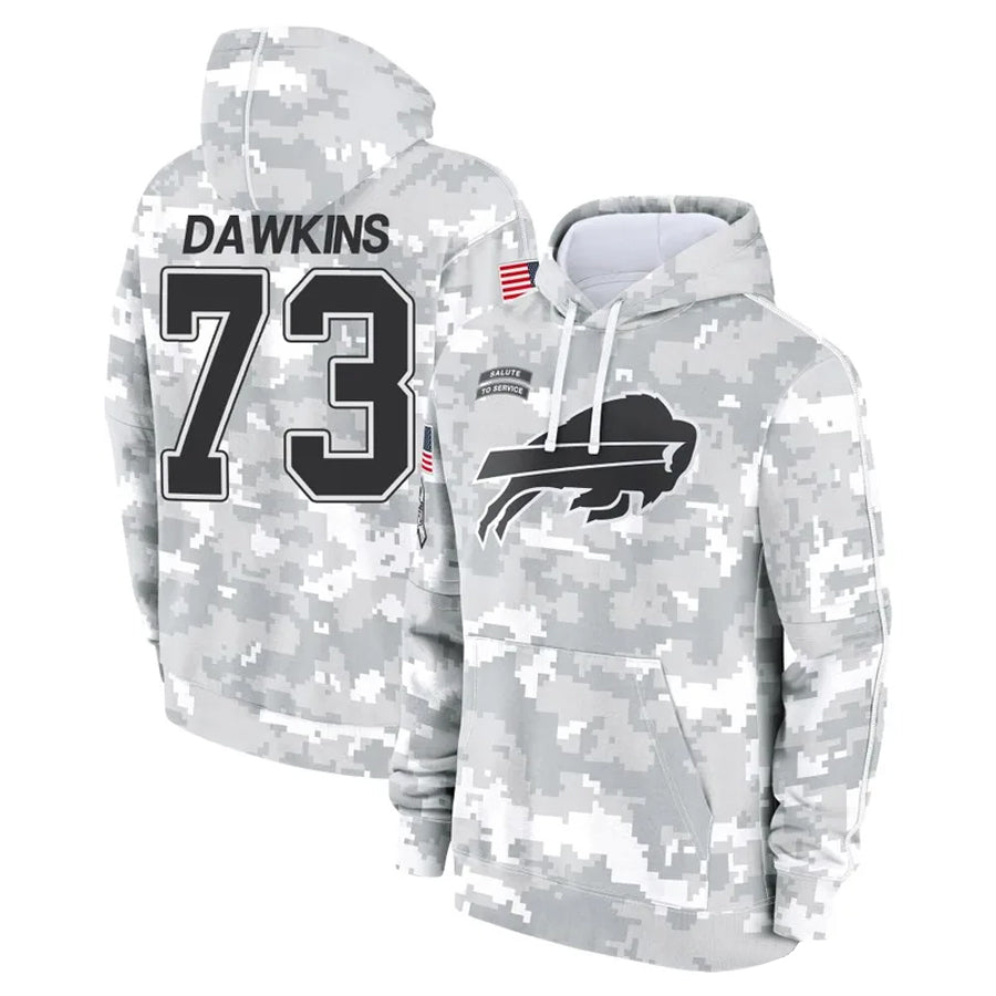 Kooe B.Bills #73 Dion Dawkins Player Salute to Service Hoodies  Stitched Jerseys