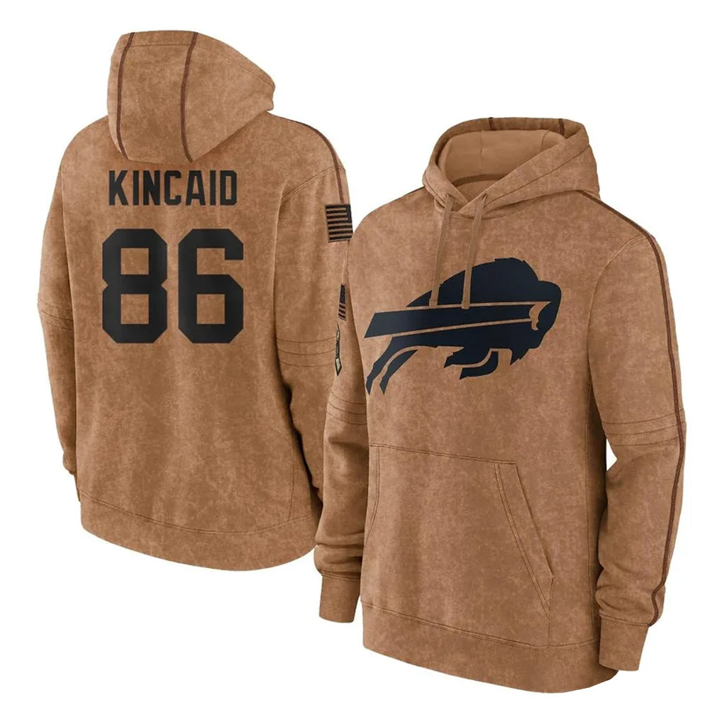 Kooe B.Bills #86 Dalton Kincaid Player Brown Salute to Service Hoodies Stitched Jerseys