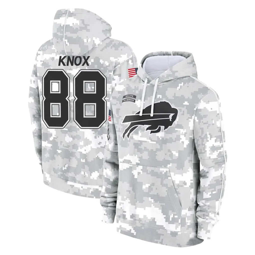 Kooe B.Bills #88 Dawson Knox Player Arctic Camo Salute to Service Hoodies Stitched Jerseys