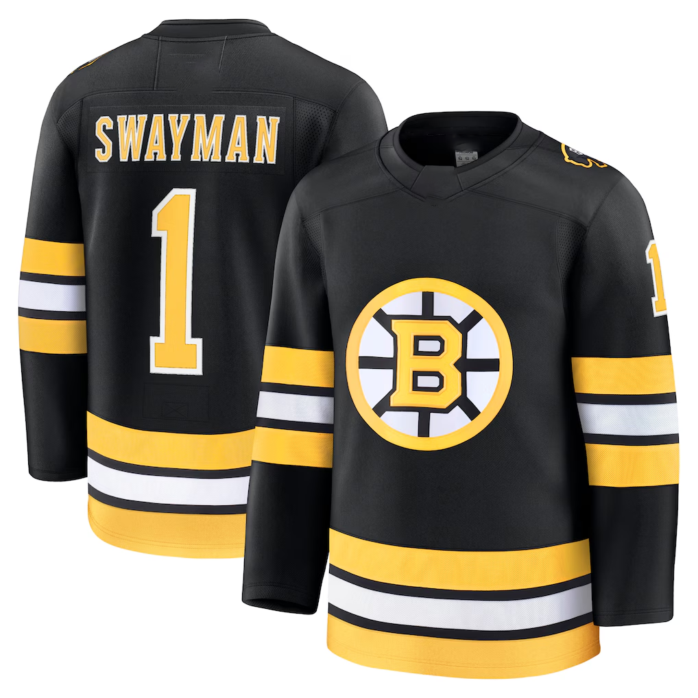 Kooe B.Bruins #1 Jeremy Swayman Black Home Premium Stitched Jerseys