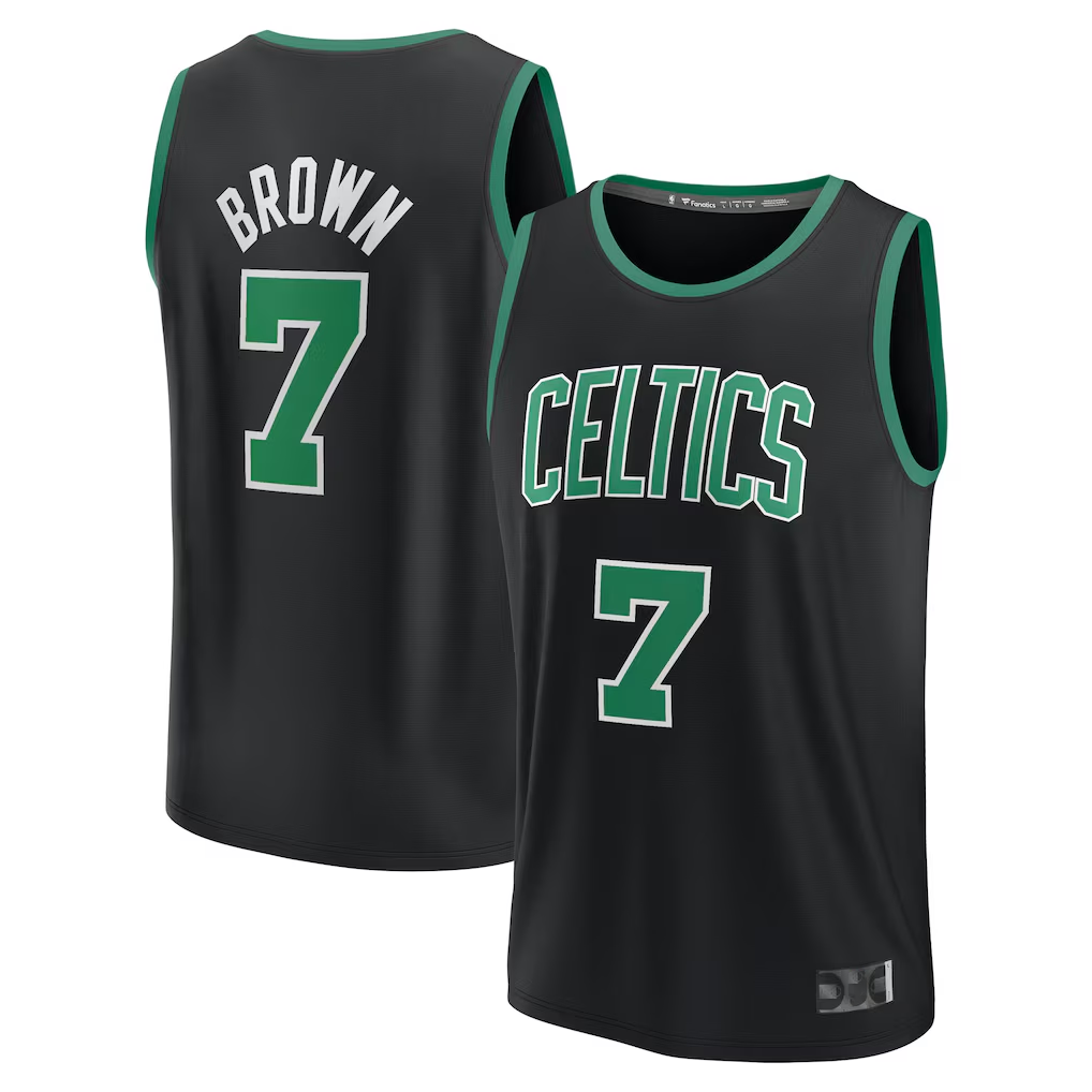Kooe B.Celtics #7 Jaylen Brown Black Fast Break Replica Player Jerseys - Statement Edition
