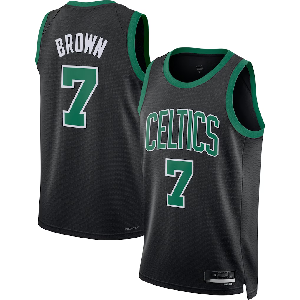 Kooe B.Celtics #7 Jaylen Brown Black Swingman Jerseys - Statement Edition