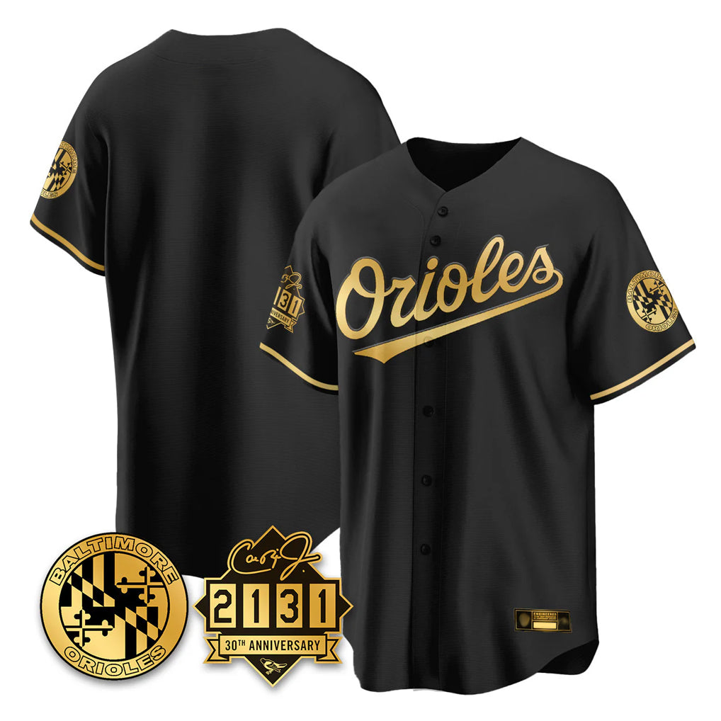 Kooe B.Orioles Black Gold 30th Anniversary of 2131 Home Game Blank Player Stitched Jerseys