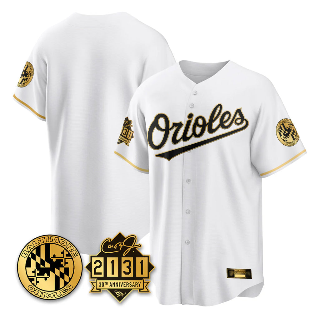 Kooe B.Orioles White Gold 30th Anniversary of 2131 Home Game Blank Player Stitched Jerseys
