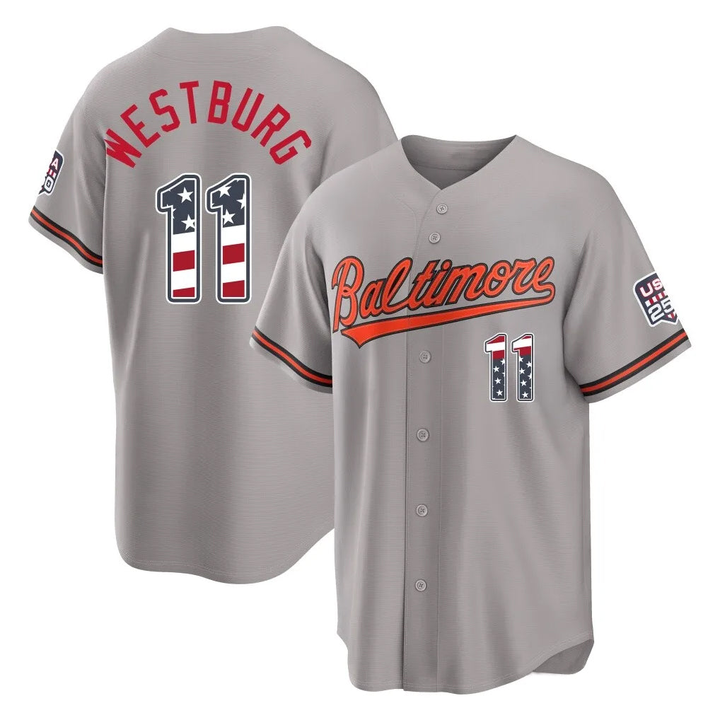 Kooe B.Orioles #11 Jordan Westburg Player Gray USA 250 Fourth of July Home Game Stitched Jerseys