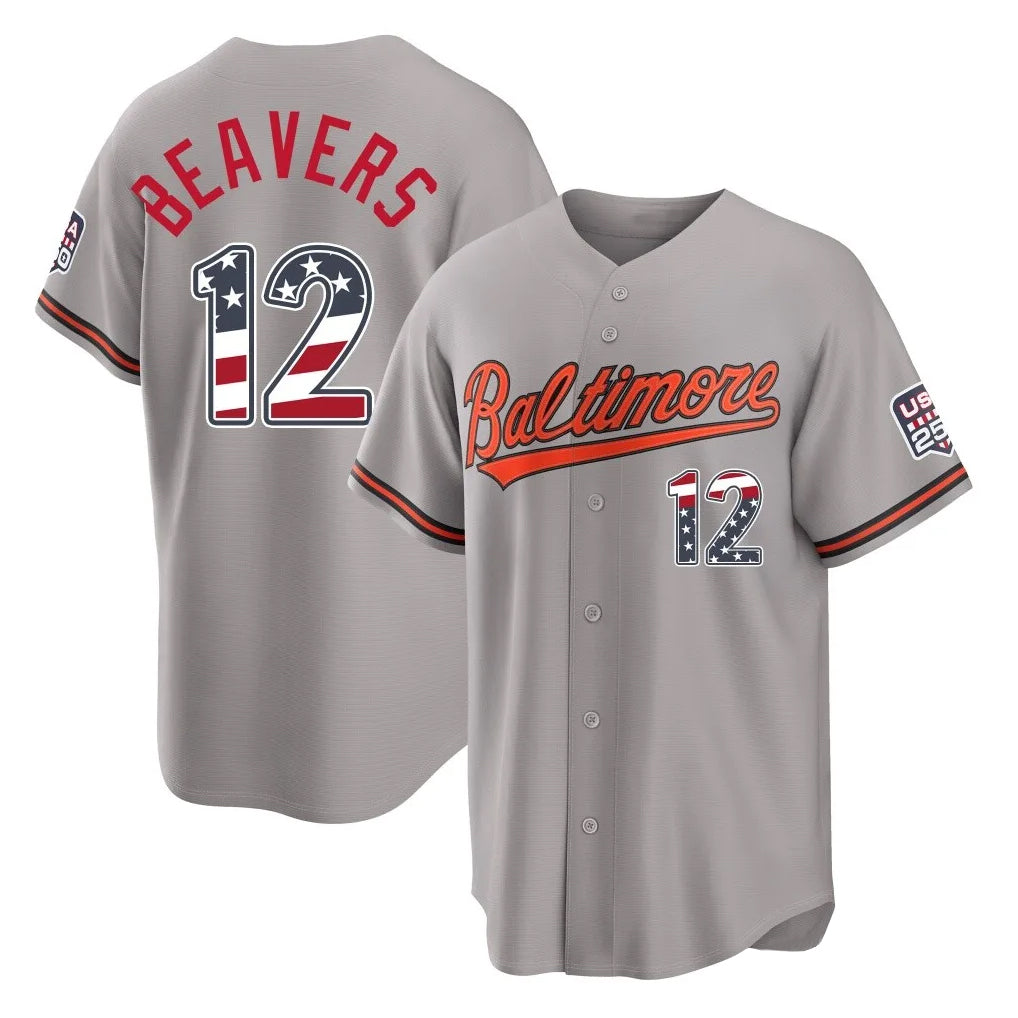 Kooe B.Orioles #12 Dylan Beavers Player Gray USA 250 Fourth of July Home Game Stitched Jerseys