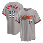 Kooe B.Orioles #17 Colton Cowser Player Gray USA 250 Fourth of July Home Game Stitched Jerseys