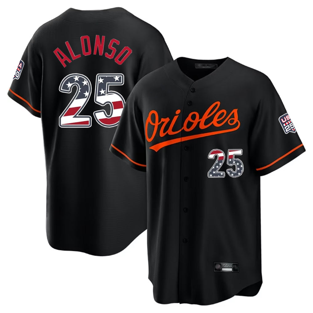 Kooe B.Orioles #25 Pete Alonso Player Black USA 250 Fourth of July Home Game Stitched Jerseys